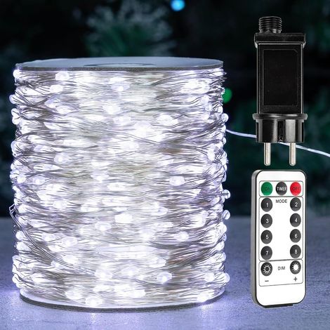 Guirlande Lumineuse  200m Fil de Cuivre Argenté, Lumière Blanche Chaude, Éclairage LED Étanche pour Extérieur/Intérieur avec Télécommande pour Sapins de Noël, Terrasses, Jardins, Cours Plantes