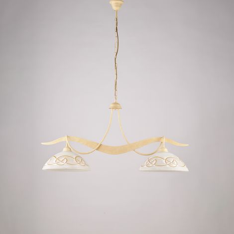 Belight - Bilbao – Kronleuchter elfenbein, gebeizt, Glas weiß/bernstein Ø30, L89x30, 2-flammig – BL324-2-AV