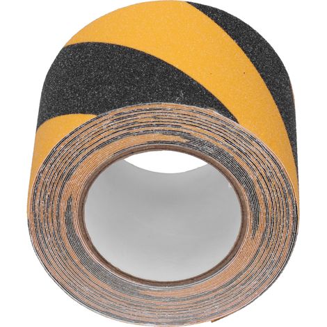 Bande adhésive de marquage de sécurité jaune et noire, antidérapante, pour sols, murs et tuyaux (1/5)