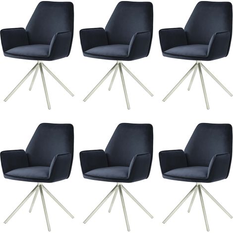 Set 6x sedie poltroncine girevole con braccioli elegante imbottita HHG-851 gambe grigie velluto antracite blu