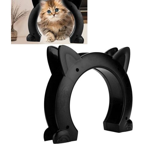 Bonita gatera, gatera de interior, con forma de cabeza de gato, apta para puertas interiores, color negro. (1/5)