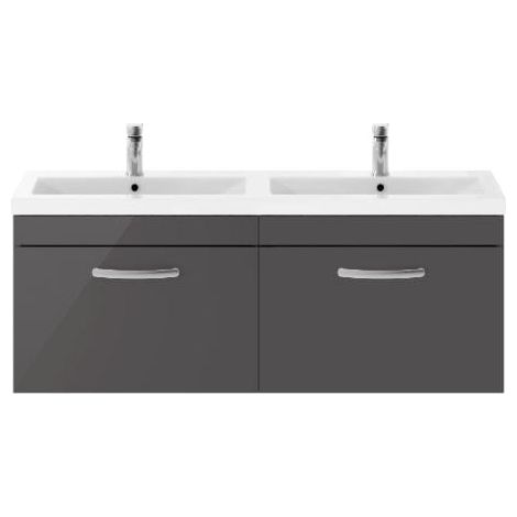 Nuie Athena Gloss Grey 1200mm Wall Hung 2 Drawer Vanity Unit and Double Ceramic Basins - ATH077F (1/5)