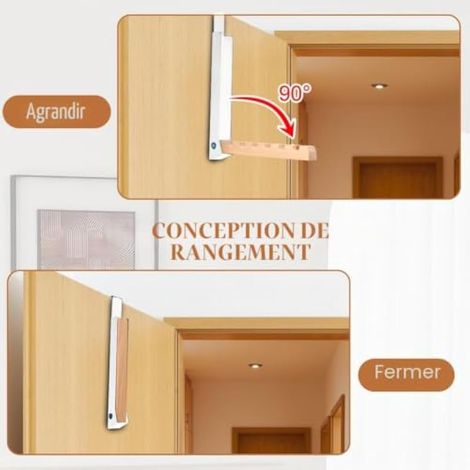 Armoire de Porte Extensible 2 Pièces, Armoire de Porte Pliable, Crochet de Porte avec 6 Cintres, Suspension de Porte sans Perage, Métal et Bois pour Portes ≤ 2cm, pour Salle de Bain (1/4)