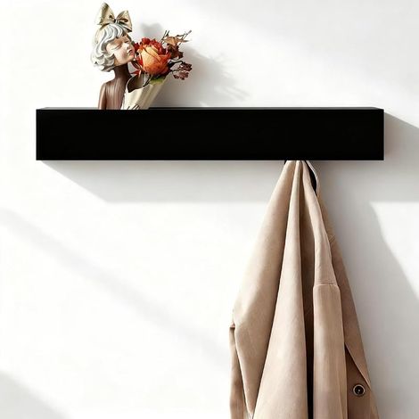 Crochet Porte Manteau, Porte Manteau Mural Noir, Portes Manteaus Salle De Bain avec 5 Crochets Cachés, Style Minimaliste, pour le Salon, la Chambre, le Couloir, L'entrée (1/5)