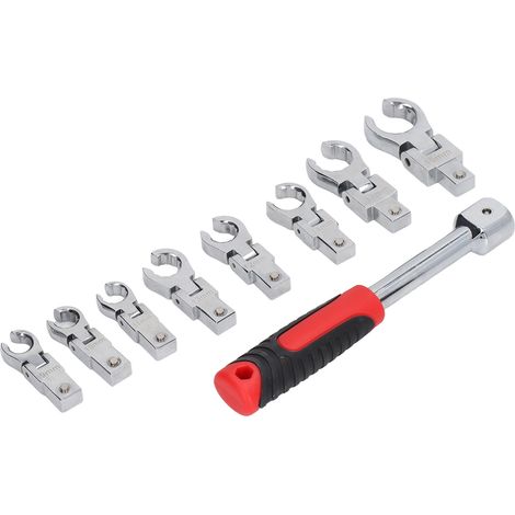 Lot de 9 clés à tête flexible orientable 180° avec poignée, jeu de clés de torsion remplaçables (1/5)