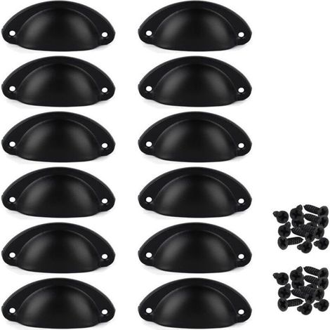 Lot de 12 poignées de tiroir vintage en fer – Poignées demi-lune pour placard et armoire – Dimensions 8x3,5cm – Vis incluses (1/5)