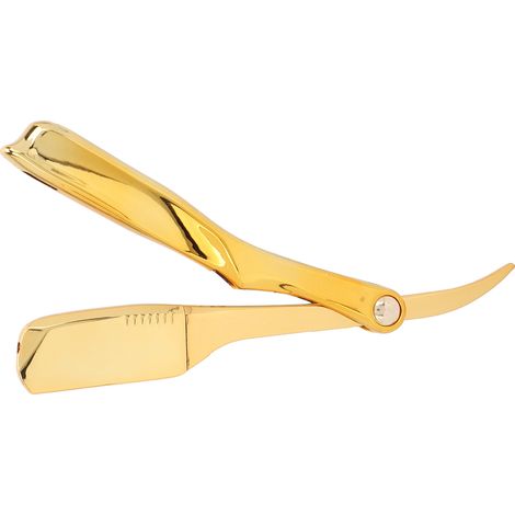 Rasoir de barbier professionnel pliable à lame droite, porte-lame plaqué or, pour homme (1/5)