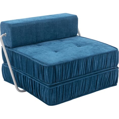 Canapé-lit convertible bleu en tissu, modulable 2 places pour petit espace, salon ou chambre d'amis, dossier amovible, assise ferme – CHICFURN (1/5)