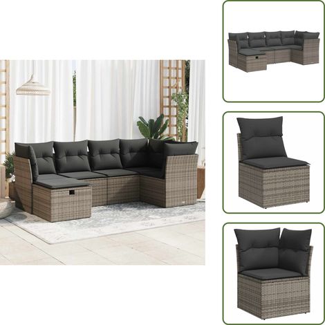 vidaXL Salon de jardin 6 pcs avec coussins gris résine tressée (1/5)