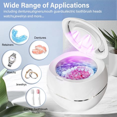 Nettoyeur à ultrasons 42KHz avec stérilisation UV, pour prothèses dentaires, aligneurs, bijoux et montres，Blanc. (1/5)