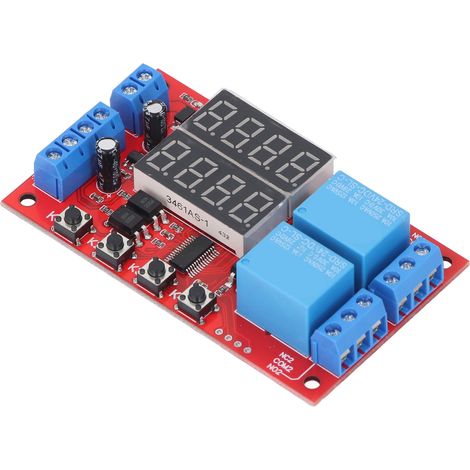 Module relais 2 canaux 24 V avec affichage LED, temporisation, verrouillage automatique et minuterie multifonction pour la domotique et la commande automatique. (1/5)