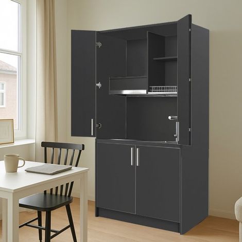 Cucina salvaspazio a scomparsa con elettrodomestici colore antracite 125x62x208H - Fold Evolution