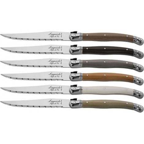 Set di 6 coltelli da bistecca Laguiole in acciaio inox con ceppo in legno 2