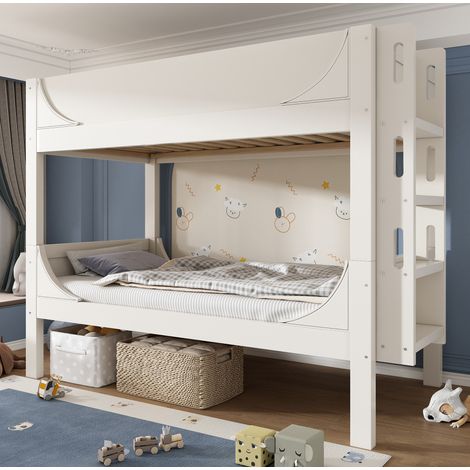 Litera separable 90x200 cm blanca de madera y metal con escalera reversible (1/5)