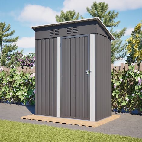 Abri de Jardin en Métal - 152x84x182cm - Cabane de Rangement Extérieure avec Toit Plat et Porte Verrouillable - Gris Foncé (1/5)