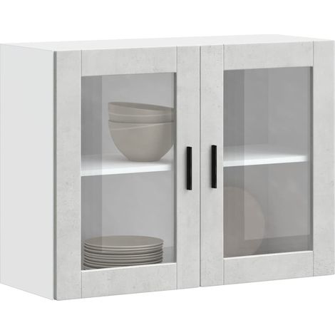 vidaXL Pensile da Cucina con Porta in Vetro Porto Grigio Cemento