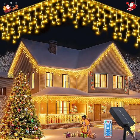Guirlande Lumineuse Solaire Stalactite de 8 M avec 288 LEDS, 8 Modes D'éclairage, Télécommande, étanche, Idéale pour Toiture, Jardin, Fête, terrasse et Décorations de Noël
