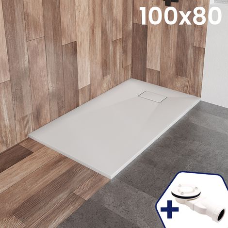 BADLAND Duschwanne 100x80x3,2 VIDAR Weiß Verbundwerkstoff Duschtasse Rechteck, Steinoptik, mit Ablaufgarnitur Ø 90 mm (1/5)