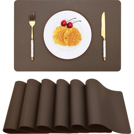Lot de 6 sets de table en cuir marron pour la cuisine, la salle à manger, l'intérieur et l'extérieur. Lavables, imperméables, durables et résistants à (1/5)