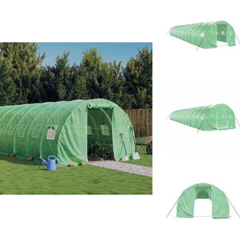 Serre avec cadre en acier vert 48 m² 16x3x2 m - Serre De Jardin - Serre Verte - Abri Jardin - Tunnel De Jardin - Serre Pliable