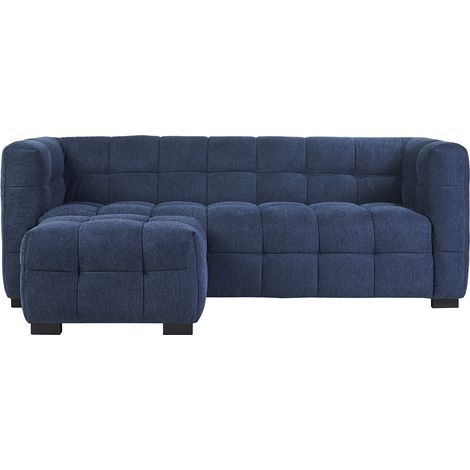 Designsofa mit 3 Plätzen und Fußhocker aus dunkelblauem strukturiertem Samteffektstoff CORTO (1/5)