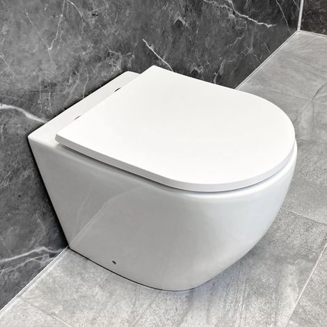 Holly Back To Wall White WC Bathroom Modern Toilet Pan Inc. Soft Close Seat (1/5)