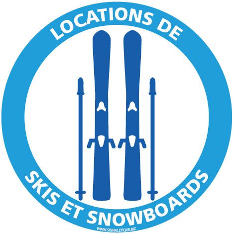 PANNEAU INFORMATION LOCATION DE SKI ET DE SNOWBOARDS SPECIAL HIVER (H0399) - Adhésif - Diamètre 125 mm