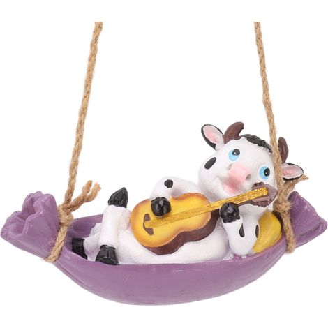 Statue de vache jouant de la guitare pour jardin, sculpture de bétail suspendue en résine, mignonne et réaliste, décoration artistique pour pelouse, patio, cour, vache laitière (1/5)
