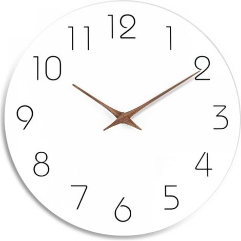 Horloge murale silencieuse en bois de 25,4 cm sans tic-tac, fonctionne à piles, blanc, moderne, bureau, horloge simple et minimaliste décorative pour cuisine, maison, salle de bain, salon