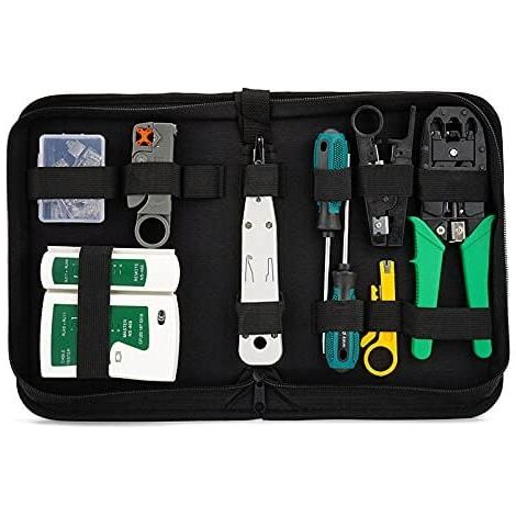 Kit de herramientas de reparación de red, herramienta de crimpado, comprobador de cables, conectores, herramienta de crimpado, adecuada para computadoras de bricolaje, para RJ45, RJ11, Cat5e, Cat6, co (1/5)