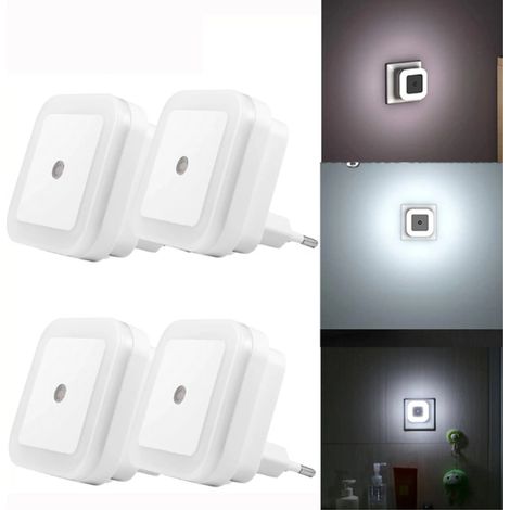Luce notturna a 4 LED a luce bianca calda, con spina, ideale per bambini, con sensore di luce, adatta per dormire, camera da letto e come lampada da comodino (luce bianca). (1/5)