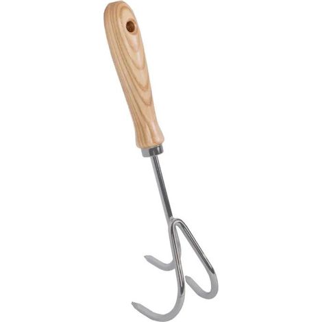 Griffe de Jardin à Main 3 Dents en Acier Galvanisé et Manche en Frêne 29,3 cm - PANGIVO