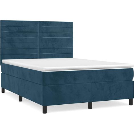 Maison Exclusive - Giroletto a Molle con Materasso Blu Scuro 140x190 cm in Velluto (1/5)