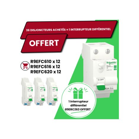 Schneider - Resi9 XE - LOT de 36 Disjoncteurs 10A / 16A / 20A + 1 Interrupteur diffu00e9rentiel OFFERT - Ru00e9f : PROMOINTERDIFF (1/5)
