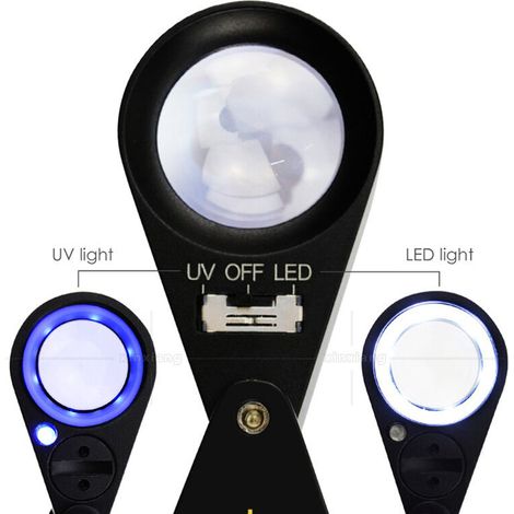 Lente d'ingrandimento per gioielli 40x LED/UV da 21 mm con lente tripla in vetro ottico, strumento di ingrandimento tascabile per gioiellieri, filatelici e collezionisti di monete
