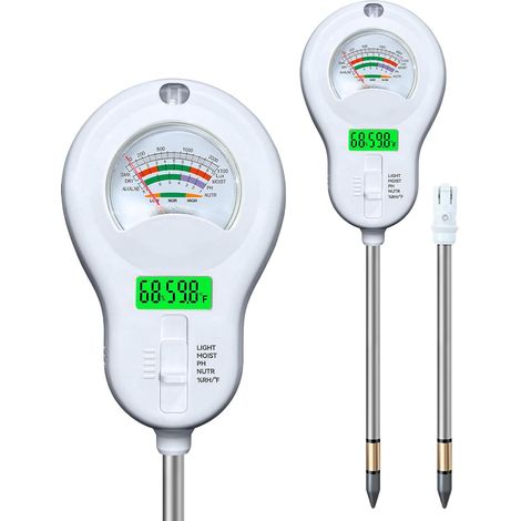 Blanc,Testeur d'humidité du sol multifonction 6 en 1, testeur de température/ph/humidité/ensoleillement/fertilité, kit d'analyse de test de sol pour plantes, fermes, jardins, pelouses, entretien des