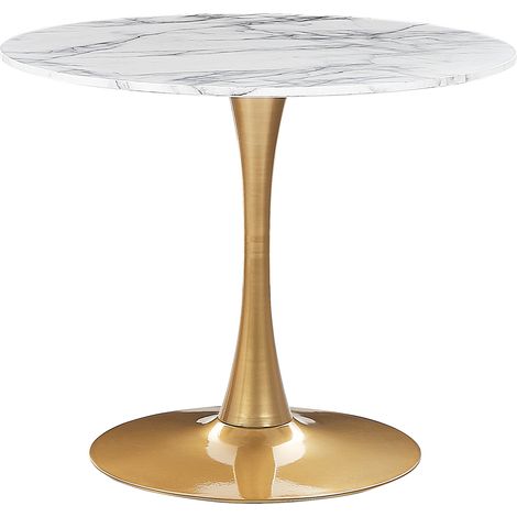 Mesa de comedor mármol blanco dorado tablero MDF negro base metal 90 cm industrial cocina Boca