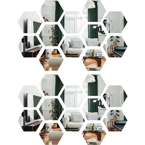 Miroir Autocollant Hexagonal - Acrylique - 10 x 10 cm - Argent - Pour Décoration Murale Salon Chambre Salle De Bain Bureau - 24 Pièces (1/5)