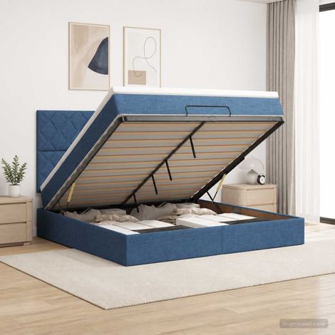 vidaXL Lit coffre avec matelas et LED Bleu 140 x 200 cm Tissu (1/5)