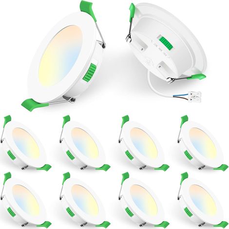 Spot LED Encastrable Extra Plat, 5W 440LM Dimmable IP44 LED Spot Etanche Salle de bain, 3CCT Blanc Chaud 3000K Blanc Neutre 4000K Blanc Froid 6500K, Trou Φ68-78mm, Lot de 10