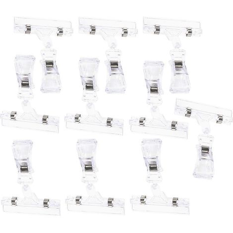 Lot de 10 pinces à étiquettes transparentes en plastique pour fixer les étiquettes de prix, idéales pour les achats à domicile, les centres commerciaux et les marchés.-10.7X8cm