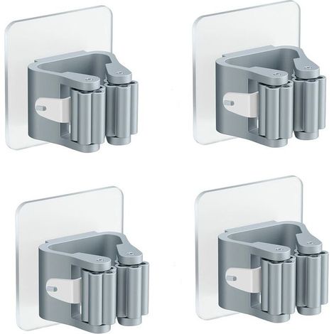 Soporte de pared de 4 piezas para escobas, soporte autoadhesivo para fregonas, no requiere taladrar, clip para escobas, colgador de escobas de pared, para baño, cocina, puertas de balcón (gris) (1/5)