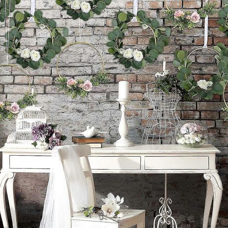 Lot de 10 anneaux en métal doré de 25 cm, anneaux macramé, créoles florales, anneaux pour couronne (1/5)