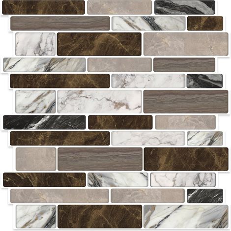 10 Pièces Stickers Carrelage Cuisine,Autocollant en Tuile Auto-Adhésif,Autocollants de Carreaux Carrelage,Autocollant Carrelage Mural pour Salle de Bain,Sticker Salle de Bain Mural Imperméable (1/5)
