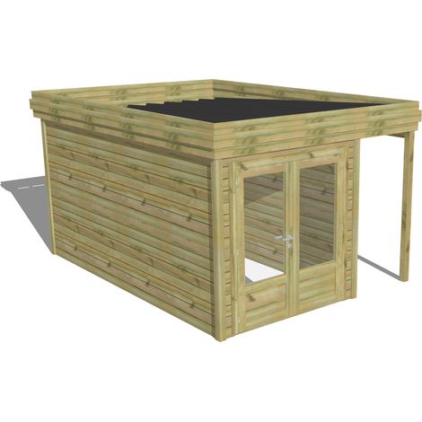 ABRI DE JARDIN bois Pin autoclave 27mm - 3,14x4,34m / 13,6m2 - Bac acier - Abri Français