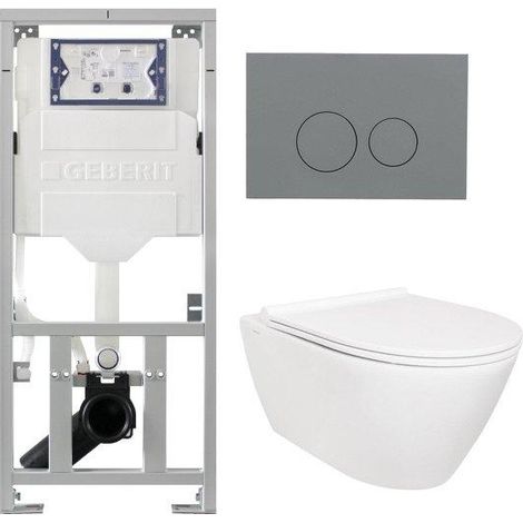 QeramiQ Salina Pack WC - sans bride - réservoir WC attenant Geberit - à fond creux WC suspendu - fermeture douce - déclipable - plaque de