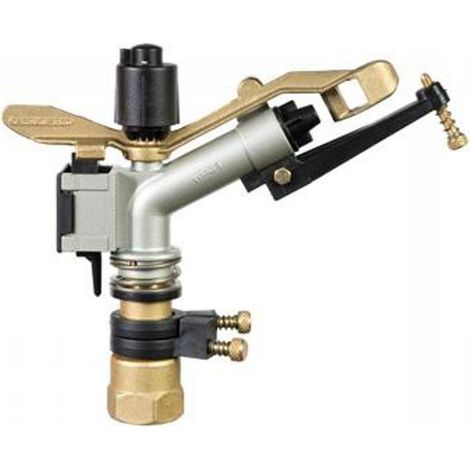 Canon d'irrigation sectoriel 1" 28° – Portée réglable 12,5 à 19,5 mètres – Buses interchangeables pour brume fine – Construction laiton et aluminium – Sime