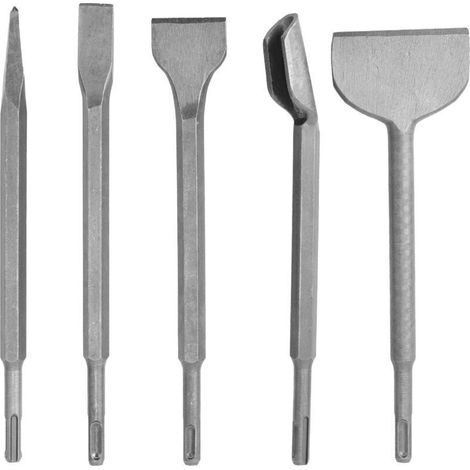 Jeu de 5 burins professionnels en acier trempé – Lame de 250 mm, ciseaux à bout rond, plat et en U pour menuiserie (1/3)