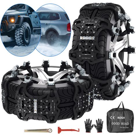 Jiubiaz 12 cadenas de nieve de TPU con clavos de acero, antideslizantes para neumáticos 165–285 mm, coche y SUV (1/5)