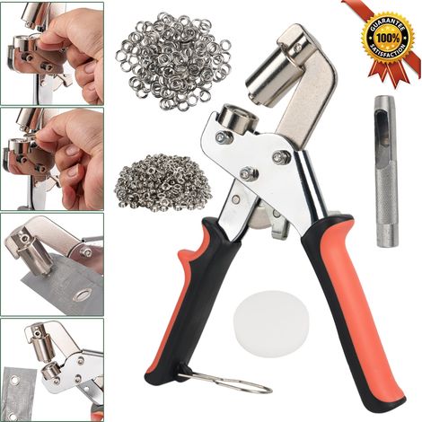 Pince à œillets avec 500 Pièces (Ø intérieur 10 mm) œillets en Métal,Ensemble Professionnel de Perforateur d'œillets pour Cuir Tissu Bâche Rideau PVC